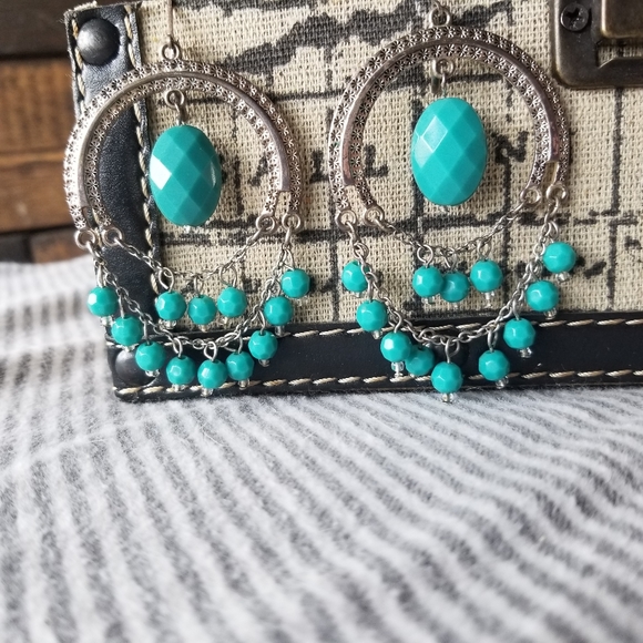 Turquoise & silver boho tribal earrings - Picture 4 of 5